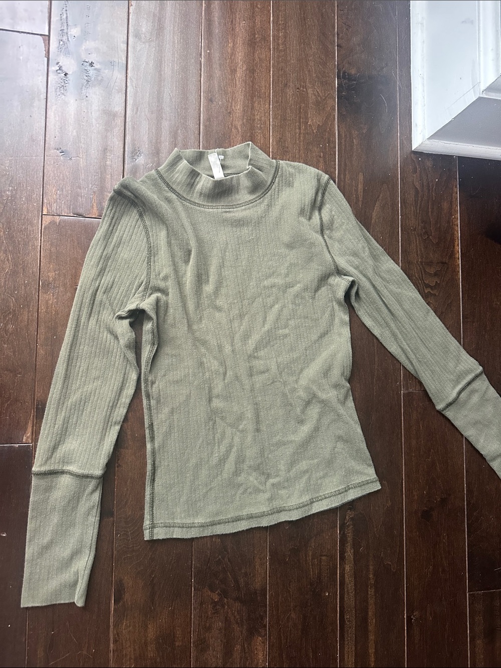 Women’s Olive Green Ribbed Long-Sleeve Mock Neck Top